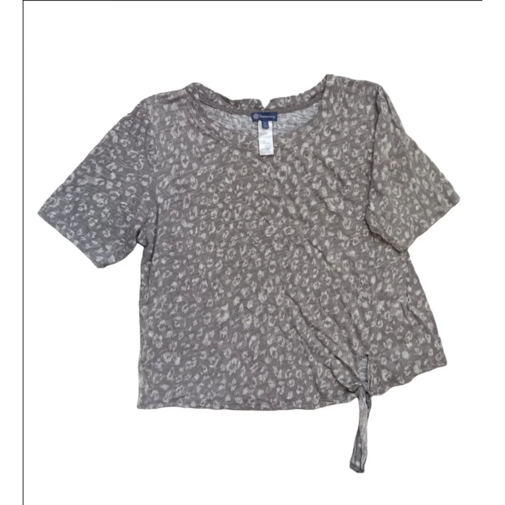 Women's Democracy Top Size L Gray Animal Print Tie Front - Picture 1 of 2